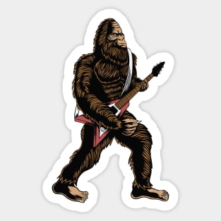 Rock & Roll Guitarist Bigfoot Playing Electric Guitar Sticker